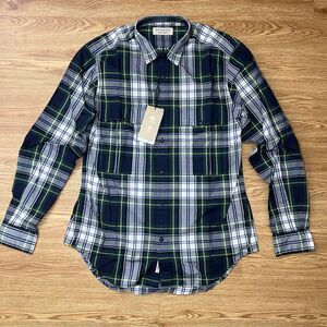 Burberry London Men's Green Blue Check Cotton Button-Up Long Sleeve Shirt Sz M